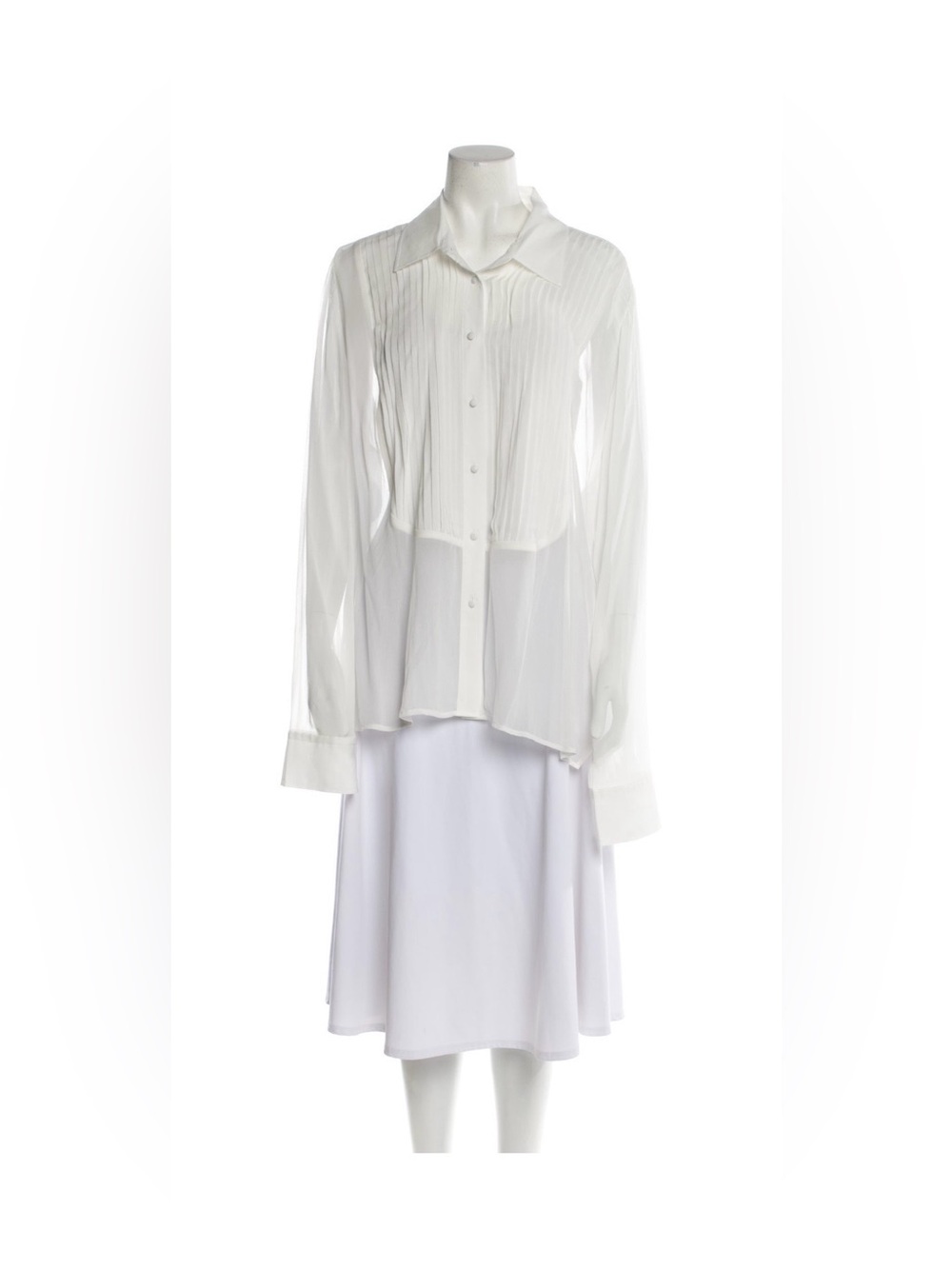 Tux Front Sheer White Button-Up Blouse
Dress it up or Dress it down
Great Top
